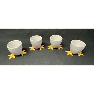 Set Of 4 BIA Cordon Bleu White & Yellow Porcelain Chicken Egg Cups Easter Spring